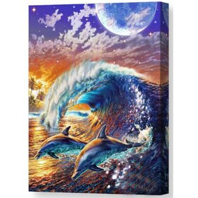 Diamond Painting Dauphins sous une vague