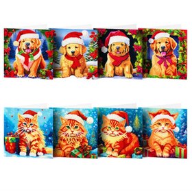 Diamond Painting Cartes de Noël Ensemble 08 Chiens et Chats (8 pièces)