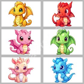Diamond Painting Motifs Ensemble de Petits Dragons Mignons 01 15x15cm (6 pièces)