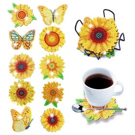 Diamond Painting Sous-verres 05 Tournesols et Papillons (Ensemble de 8)