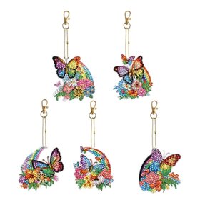 Ensemble de porte-clés Diamond Painting Papillons Arc-en-ciel (5 pièces)