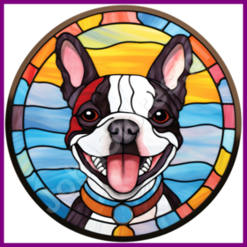 Diamond Painting Chien en vitrail - Boston Terrier 05