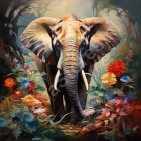 Diamond Painting Éléphant parmi les fleurs