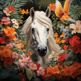 Diamond Painting Cheval parmi les fleurs