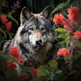 Diamond Painting Loup parmi les Fleurs