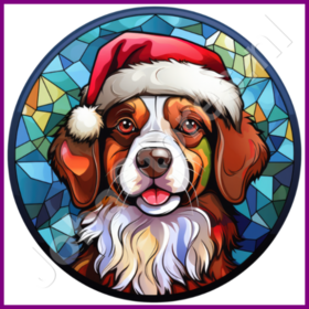 Diamond Painting Vitraux Bonnet de Noël Chien 02
