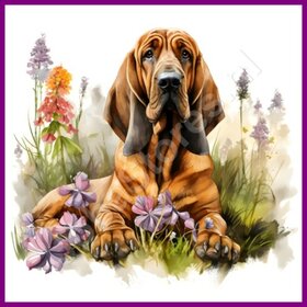 Diamond Painting Bloodhound avec des fleurs