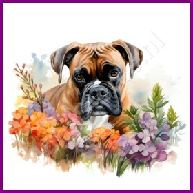 Diamond Painting Boxer avec des fleurs