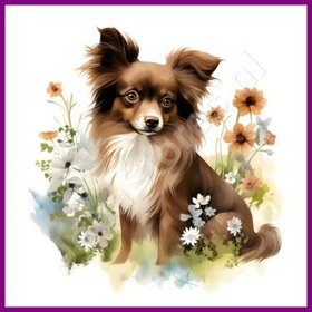 Diamond Painting Chihuahua 01 avec des fleurs
