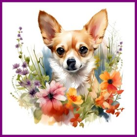 Diamond Painting Chihuahua avec des fleurs 04