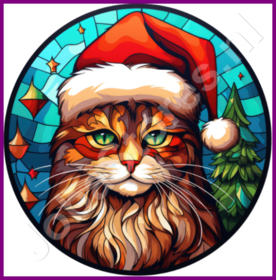 Diamond Painting Vitrail Bonnet de Noël Chat 02
