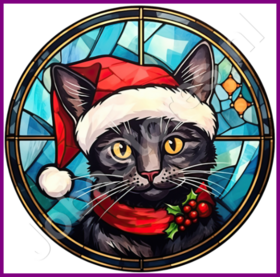 Diamond Painting Vitrail Bonnet de Noël Chat 03