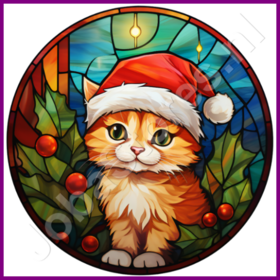 Diamond Painting Vitrail Bonnet de Noël Chaton
