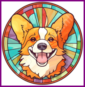 Diamond Painting Vitraux Chien - Corgi 02
