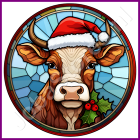 Diamond Painting Vitrail Bonnet de Noël Vache 01