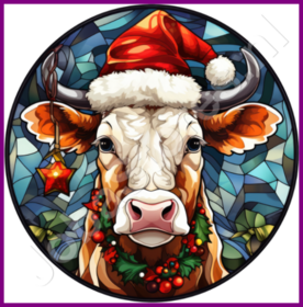 Diamond Painting Vitrail Bonnet de Noël Vache 02