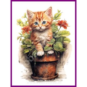 Diamond Painting Chaton dans un pot de plante 05