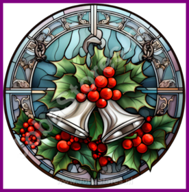 Diamond Painting Cloches de Noël en vitrail 01 30x30cm - Pierres rondes