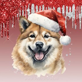 Diamond Painting Akita avec bonnet de Noël