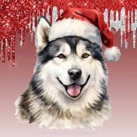 Diamond Painting Alaska Malamute avec bonnet de Noël