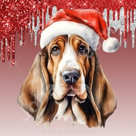 Diamond Painting Basset Hound avec bonnet de Noël