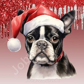 Diamond Painting Bostonterrier avec bonnet de Noël