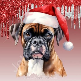 Diamond Painting Boxer avec bonnet de Noël