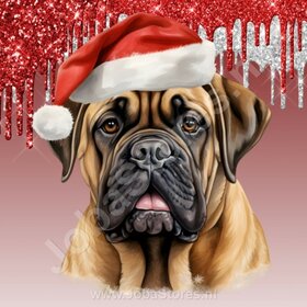 Diamond Painting Bullmastiff  avec bonnet de Noël