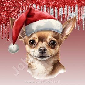 Diamond Painting Chihuahua  avec bonnet de Noël 01
