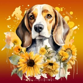 Diamond Painting Beagle avec des tournesols