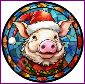 Diamond Painting Vitraux Bonnet de Noël Cochon