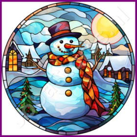 Diamond Painting Vitrail Noël Bonhomme de Neige 01