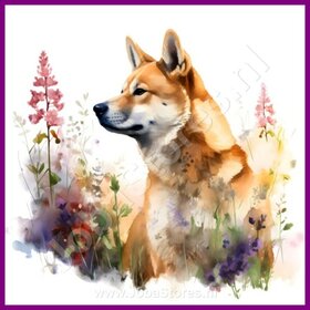 Diamond Painting Akita avec des fleurs 06