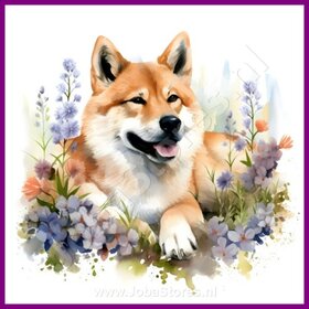 Diamond Painting Akita avec des fleurs 07