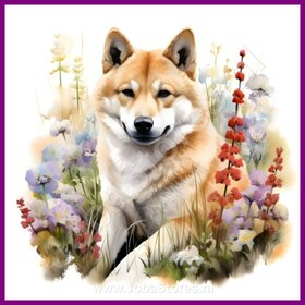 Diamond Painting Akita avec des fleurs 10