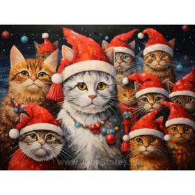 Diamond Painting Chats avec des Bonnets de Noël 02