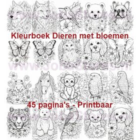 Livre de Coloriage Numérique pour Adultes Animaux avec Fleurs 01 (45 Pages de Coloriage)