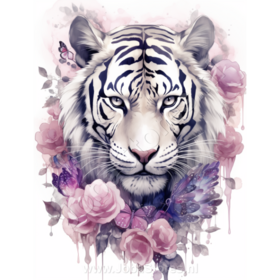 Diamond Painting Tigre avec des fleurs violettes 03