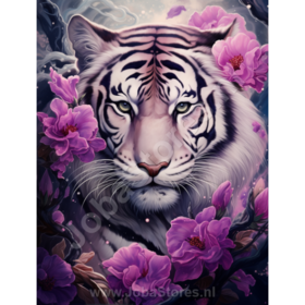 Diamond Painting Tigre avec des fleurs violettes 06