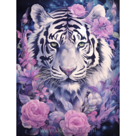 Diamond Painting Tigre avec des fleurs violettes 07