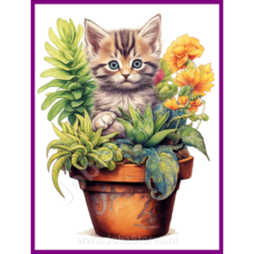 Diamond Painting Chaton dans un pot de plante 07
