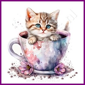 Diamond Painting Chaton dans la tasse à thé 06