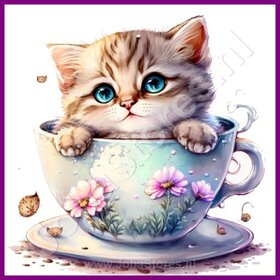 Diamond Painting Chaton dans la tasse à thé 09