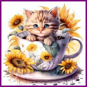 Diamond Painting Chaton dans la tasse à thé 10