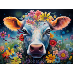 Diamond Painting Vache avec Fleurs 01