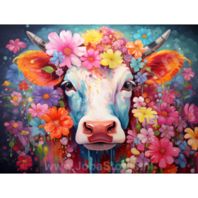 Diamond Painting Vache avec Fleurs 03