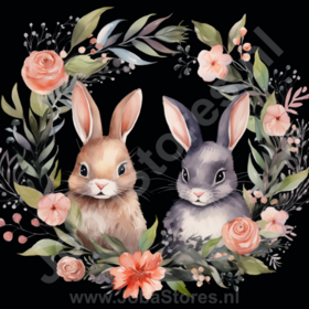 Diamond Painting Lapin de Pâques dans une couronne Noir 04