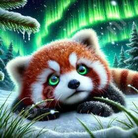 Diamond Painting Panda roux sous les Aurores Boréales