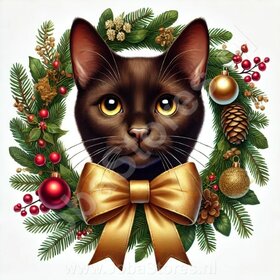 Diamond Painting Couronne de Noël - Chat Brun