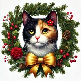 Diamond Painting Couronne de Noël - Chat Calico